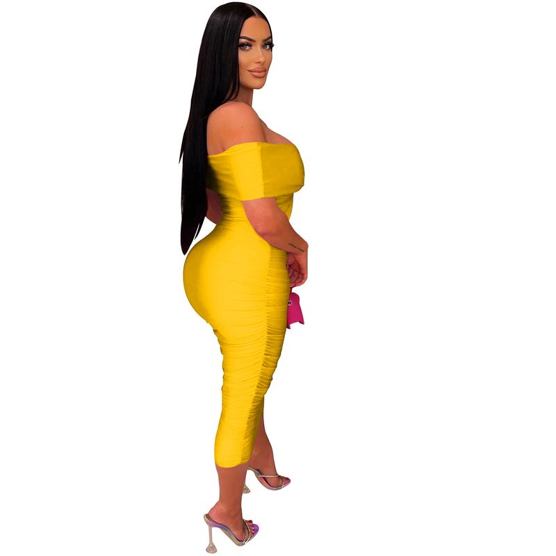 Women's solid color pleated sleeveless long skirt tube top dress_autovado.com