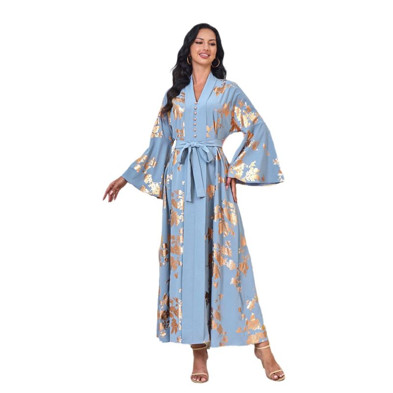 Women's Clothing Middle Eastern Muslim women's fashion new style gold stamped evening dress Arabic dress Kaftan robe_autovado.com