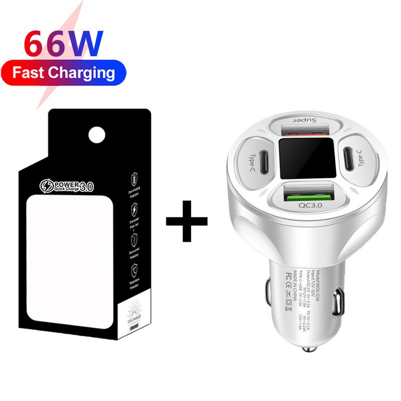 66W 2USB+2Type-c digital display car charger supports super fast charging car charger fast charging car charger_autovado.com