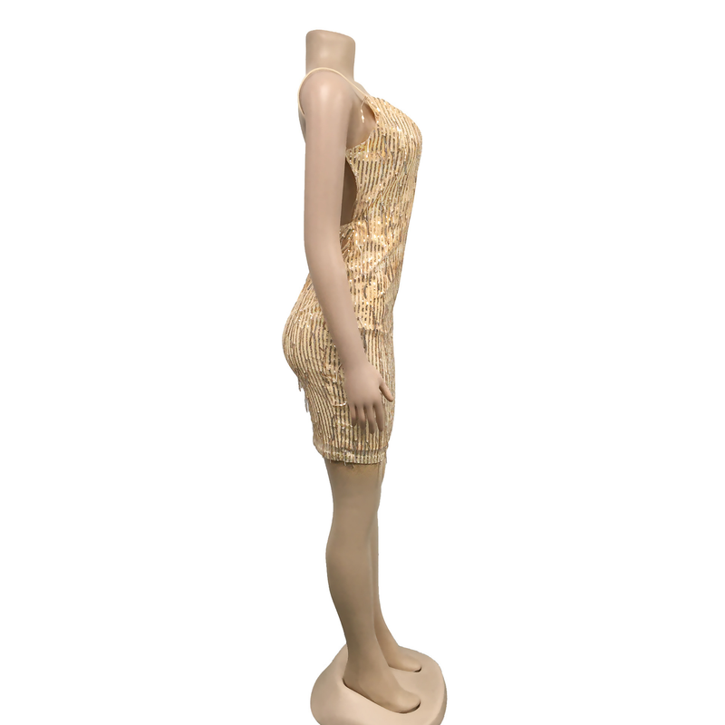 Women's solid color sequined sleeveless V-neck backless dress for women_autovado.com