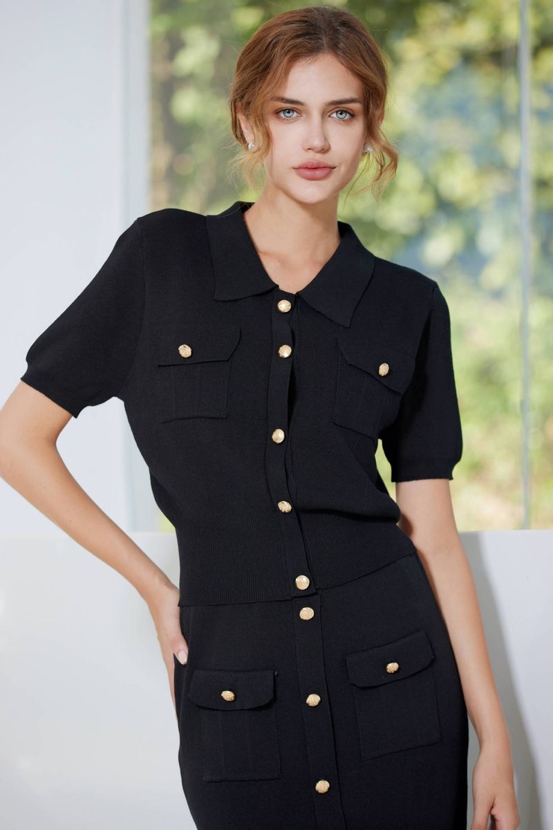 Women's Clothing high grade knitted suit spring and autumn new sweet and gentle short sleeved dress, two pieces_autovado.com