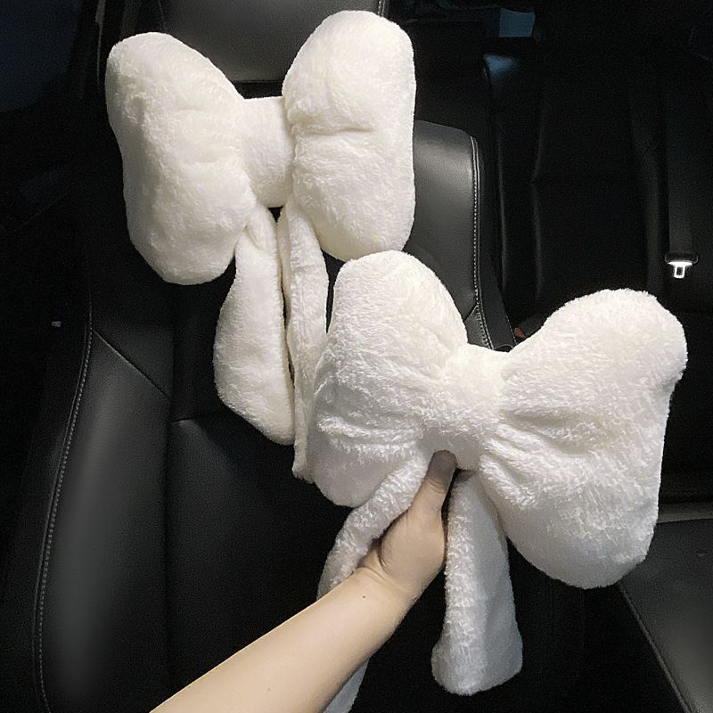 Car Winter Headrest Plush Neck Pillow Internet Popular Cute Bow Car Seat Winter Car Lumbar Headrest_autovado.com