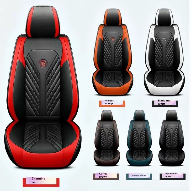 Fashion Sports Car Cushion Four Seasons Universal Full Surrounding High-end Leather Seat Cover Black and White Cushion Light Luxury Seat Cover_autovado.com