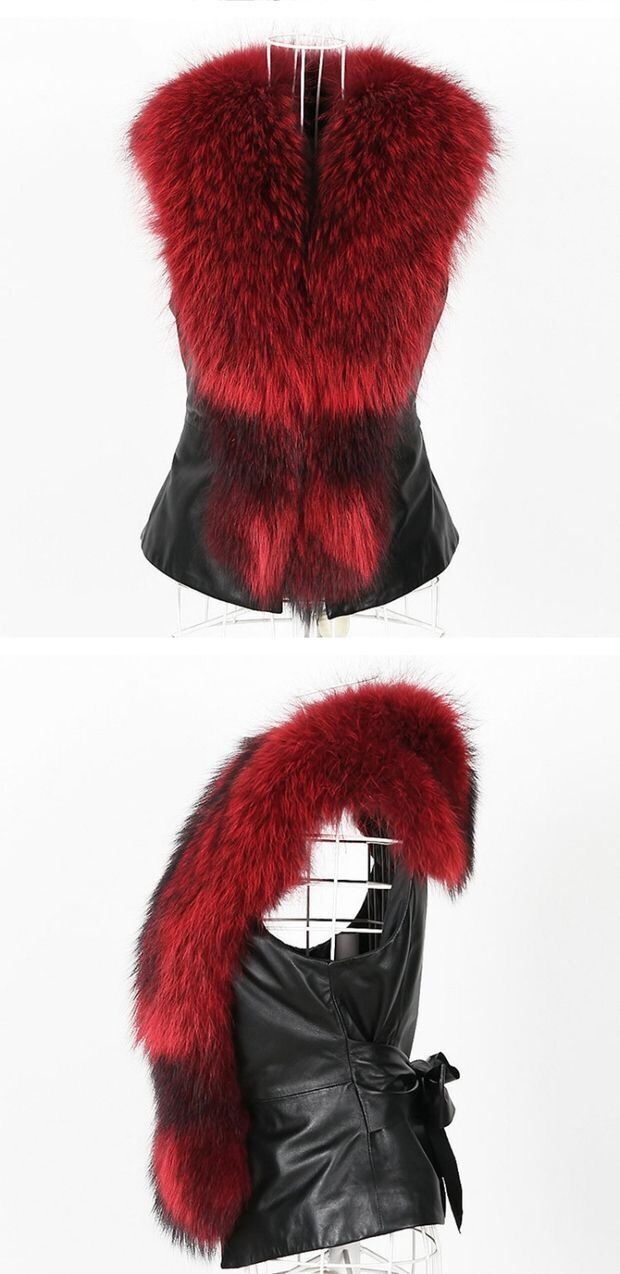 Women's Clothing Adult Vest Fox Fur Collar Pu Vest_autovado.com