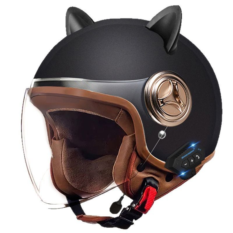 3/4 Motorcycle Helmet With Bluetooth & Cat-Ear Design – Lightweight ABS Shell, 3C Certified, Transparent Visor (Unisex Adult)_autovado.com