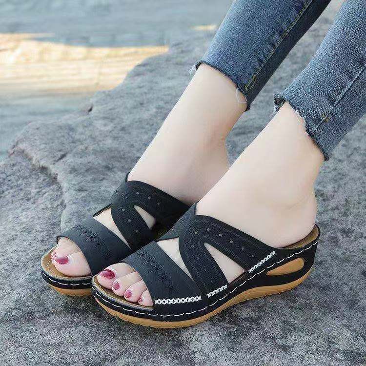 Women's fashion wedge heel platform retro sandals women's shoes plus-size slippers_autovado.com