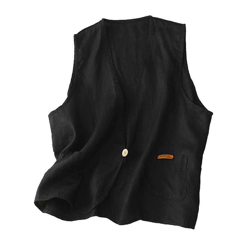 Women's Clothing Real shot of literary cotton and linen vest spring and summer thin loose solid color sleeveless_autovado.com