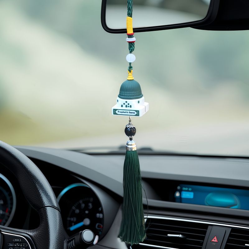 Traditional Chinese Style Car Hanging Ornament - Resin Pendant Decor For Rearview Mirror (Green/Yellow/Black Stone/Architecture Design)_autovado.com