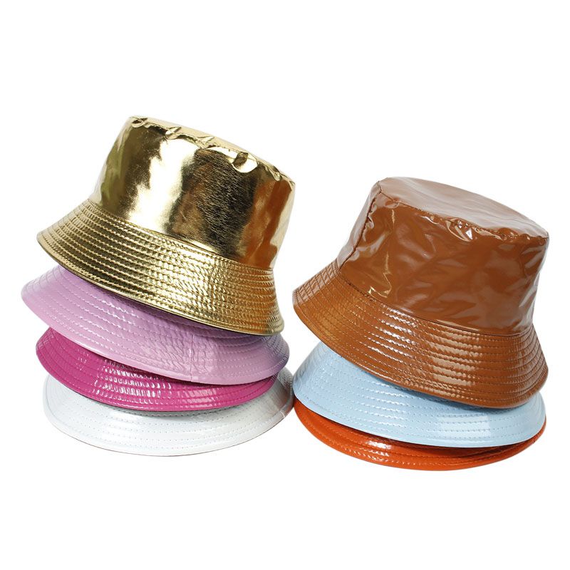 Hot Sale Fashion Shiny Hip-Hop Bucket for Women Men PU Leather Waterproof Panama Summer Fisherman Bob Sun Hat Fishing Cap_autovado.com