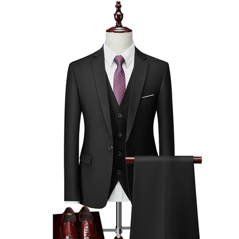 High Quality Men Suit Set Blazers Business 3 Pieces Formal Vest Pants Full Coats 2024 Wedd Elegant Jackets Free_autovado.com