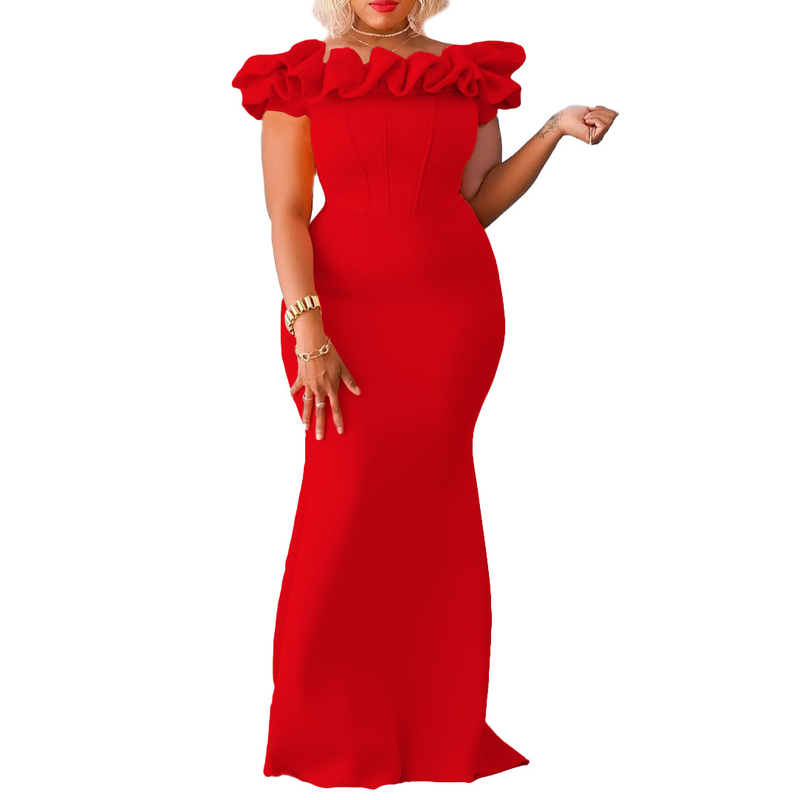 Women's Clothing new solid color fishtail skirt fungus edge slim evening dress_autovado.com