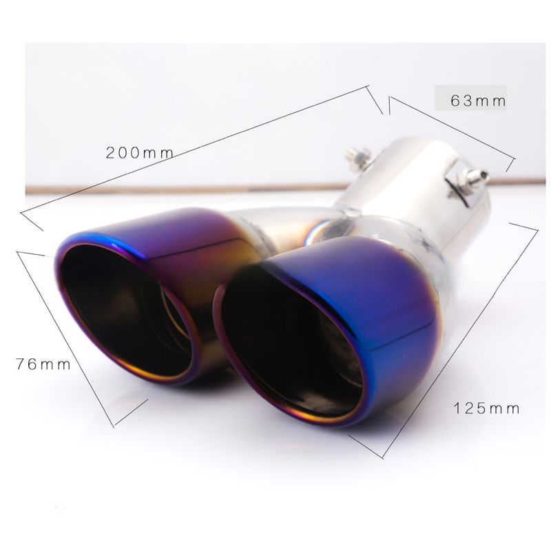 Cross-Border Hot-Selling Tail Thickened Stainless Steel Universal Model Blue Coated Slanted Double Row Car Exhaust Pipe_autovado.com