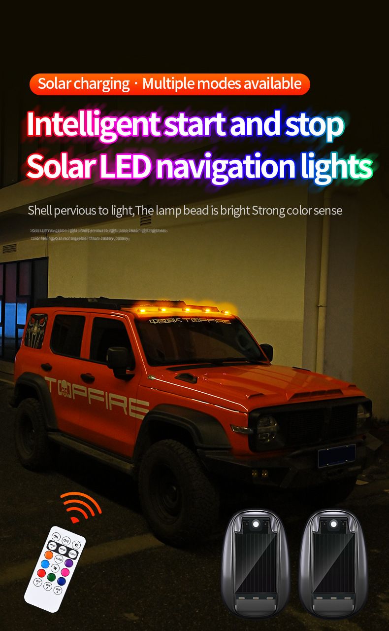 Solar Car LED Flashing Color Roof Mouse Modification No Wiring Remote Control Anti-Collision Warning Light_autovado.com