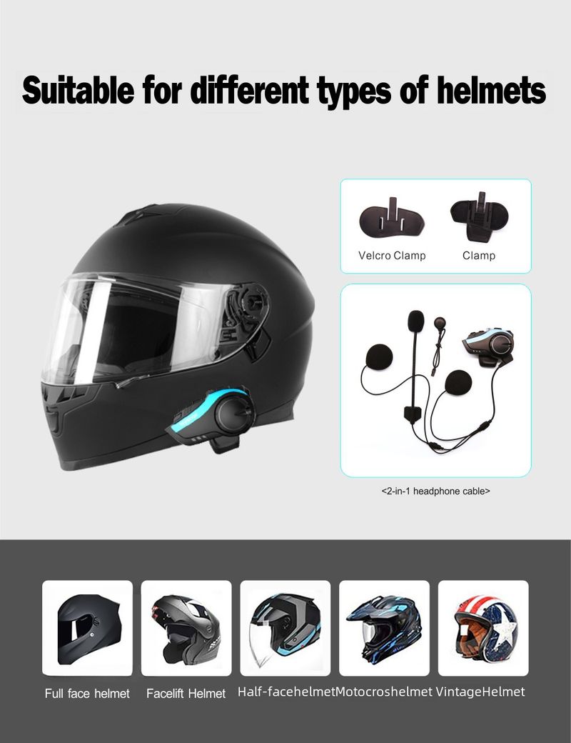 Classic cross-border HY02 helmet headset motorcycle helmet bluetooth headset helmet bluetooth headset 6 people 2K meters_autovado.com