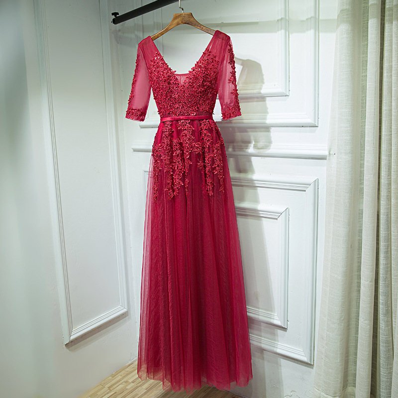 Dress new banquet evening dress bride toast dress long section celebrity party dress host bridesmaid dress_autovado.com