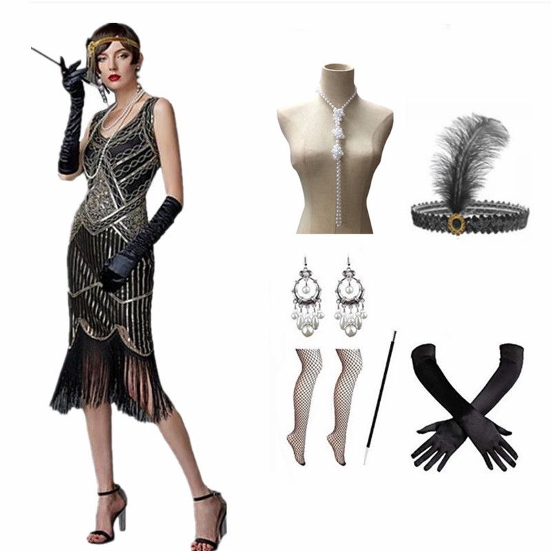 1920s retro prom party evening dress handmade beaded sequin tassel dress_autovado.com