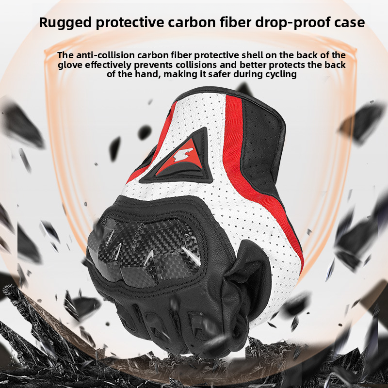 Accessories Riding Genuine Leather Gloves For Men Carbon Fiber Electric Bike Motorcycle Protective Gear Summer Anti-drop_autovado.com