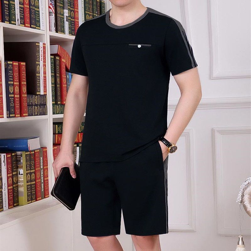 Men's Clothing Middle aged and elderly men's casual suits summer men's short sleeved shorts dad's loose clothes grandfather thin two piece suit_autovado.com