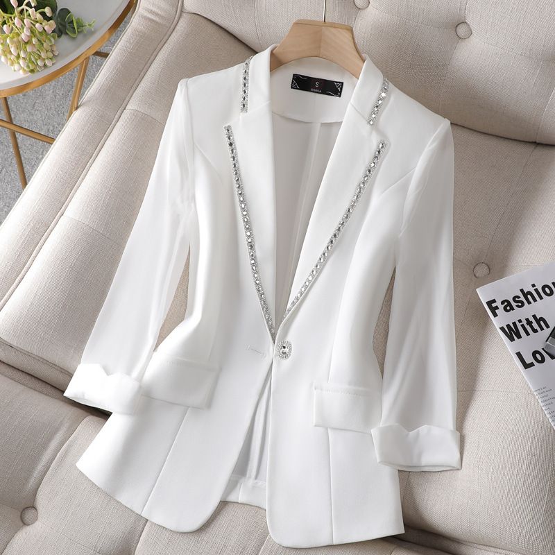 Women's Clothing White small suit jacket for women 2023 new spring and autumn Korean style casual high-end fashion suit ladies tops_autovado.com