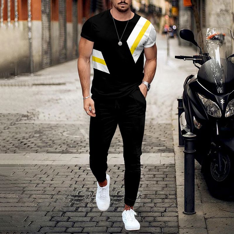 Men's Clothing loose sports suit 3D digital printing personalized fashion short-sleeved trousers_autovado.com