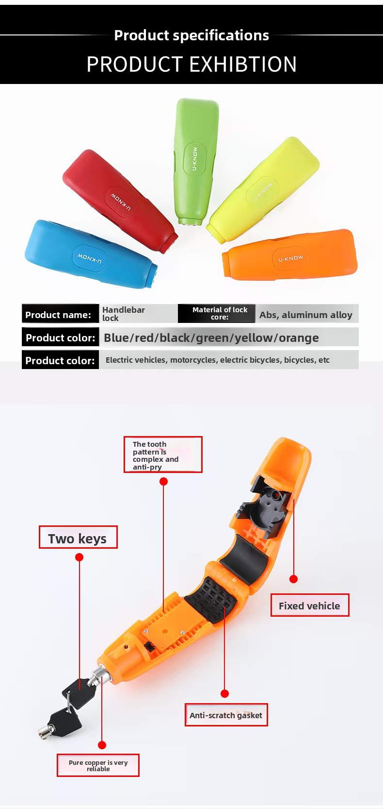 Throttle Handlebar Alarm Bicycle Universal Alloy Electric Brake Anti-theft Motorcycle Lock Mountain Bike_autovado.com