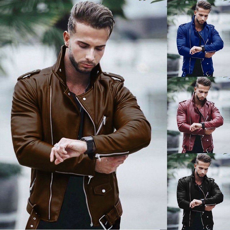Men's autumn and winter new leather jacket with fashionable lapel zipper motorcycle leather jacket_autovado.com