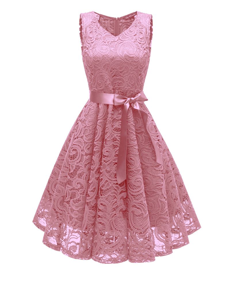 Women's Nordic small fresh V-neck mature women's big swing lace women's dress_autovado.com
