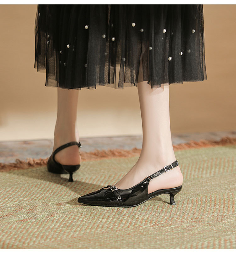 Women's fashion line with black pointy skinny heels fashion bag head high-heeled sandals_autovado.com