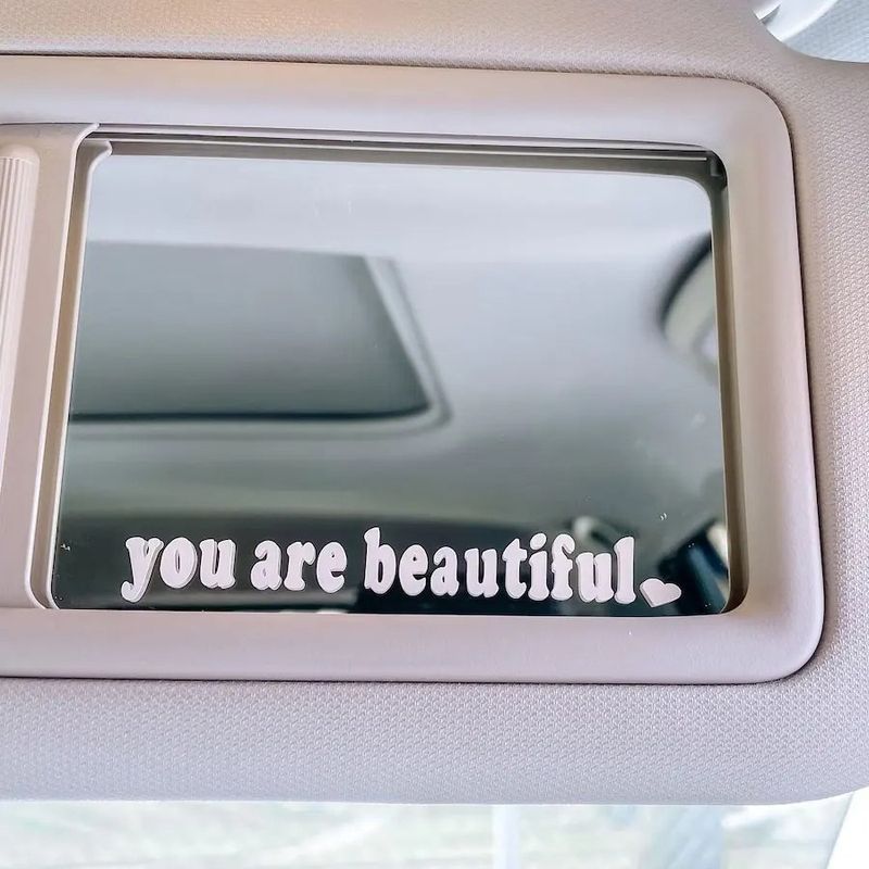car interior makeup mirror rearview mirror cover sticker you are beautiful motorcycle electric car sticker_autovado.com