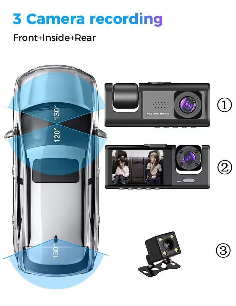 Private model 2 inch three lens HD video driving recorder wholesale large wide angle car recorder DASHCAM_autovado.com