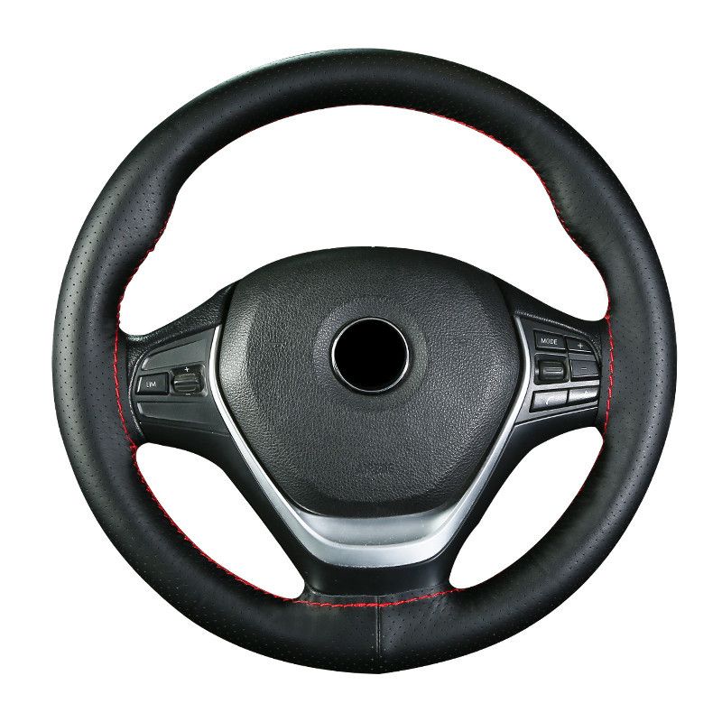Head Layer Cowhide Hand Sewn Steering Wheel Cover For Buses, All-season General Vehicles, Genuine Leather Handle Covers_autovado.com