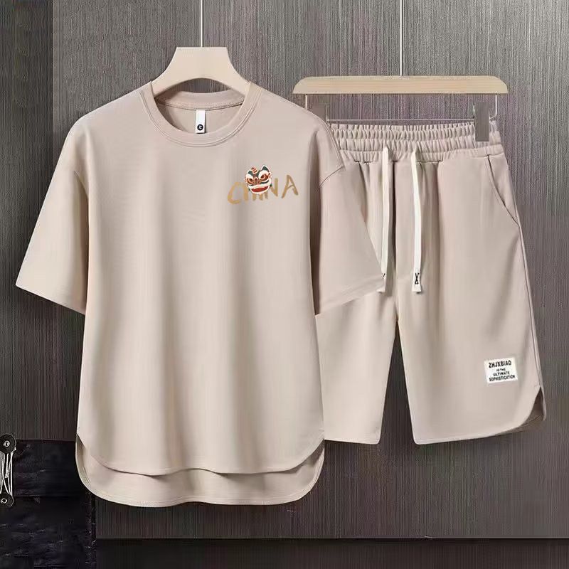 Men's Clothing 2024 Waffle Casual Summer Suit Men's Loose Teen Short sleeved T shirt Shorts Handsome Two piece Suit_autovado.com