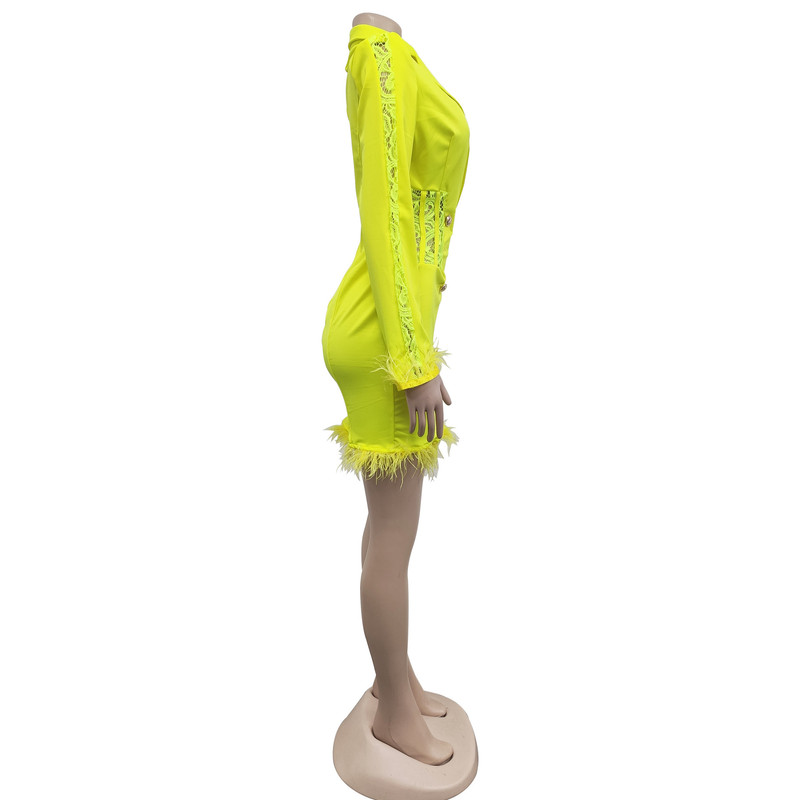 Women's fashion women's V-neck long-sleeved double-breasted tassel openwork dress_autovado.com