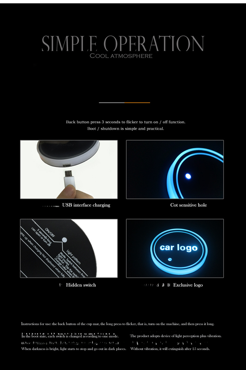 Hot selling New CE certified FCC car ambient light seven color luminous water cup mat_autovado.com