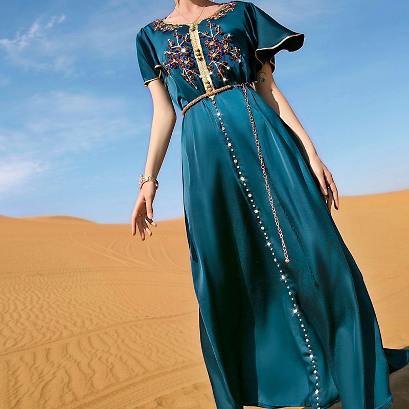 BA7029 new hand-stitched short-sleeved dress travel party lady style long dress_autovado.com