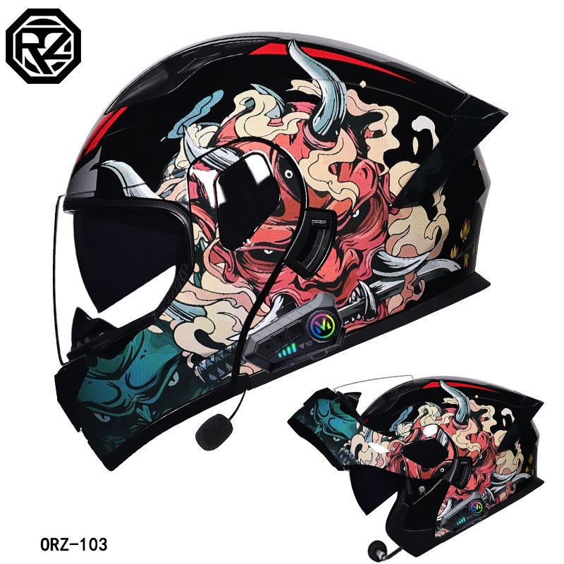 Motorcycle Accessories & Parts flip up helmet double lens helmet men and women Bluetooth full helmet half helmet four seasons tail wing large size_autovado.com