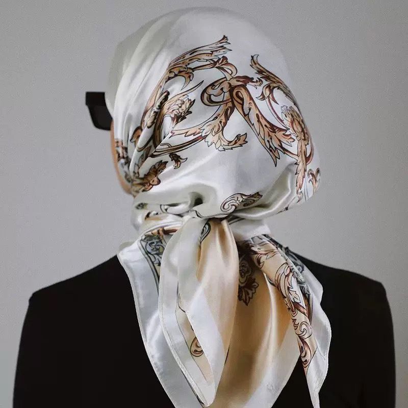 Unisex All vintage chain printed silk scarf satin color 90cm fashion square shawl woman_autovado.com
