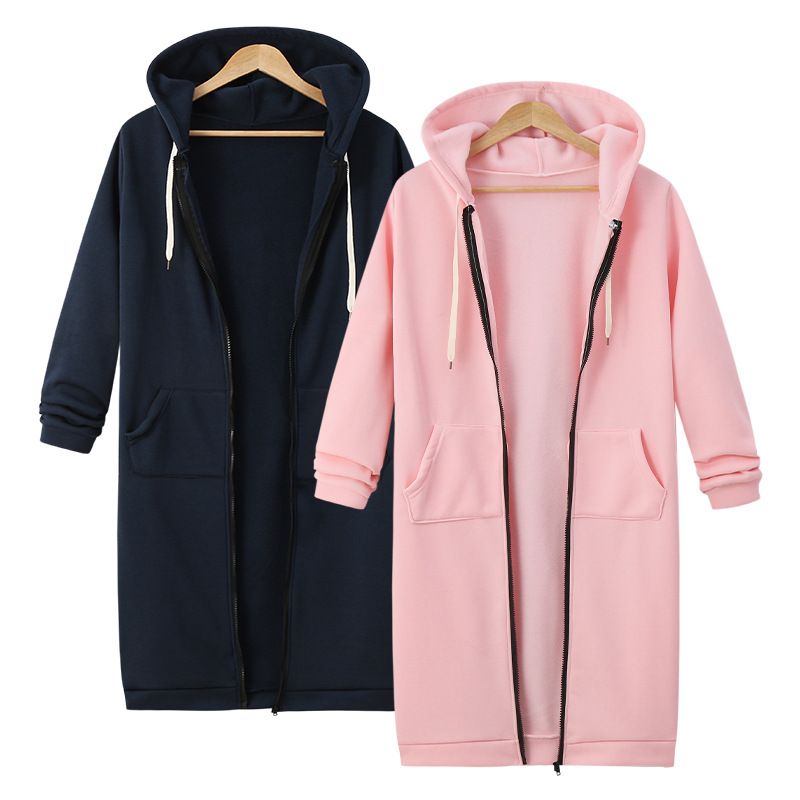 Women's Clothing Autumn and Winter Women's Clothing Hooded Long Sleeve Mid Length Sweater Fleece Long Coat_autovado.com