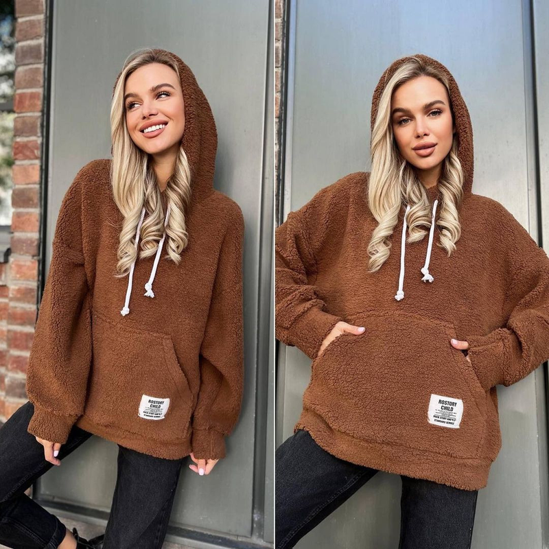 Women's flannel loose hooded long-sleeved pullover plush sweatshirt_autovado.com