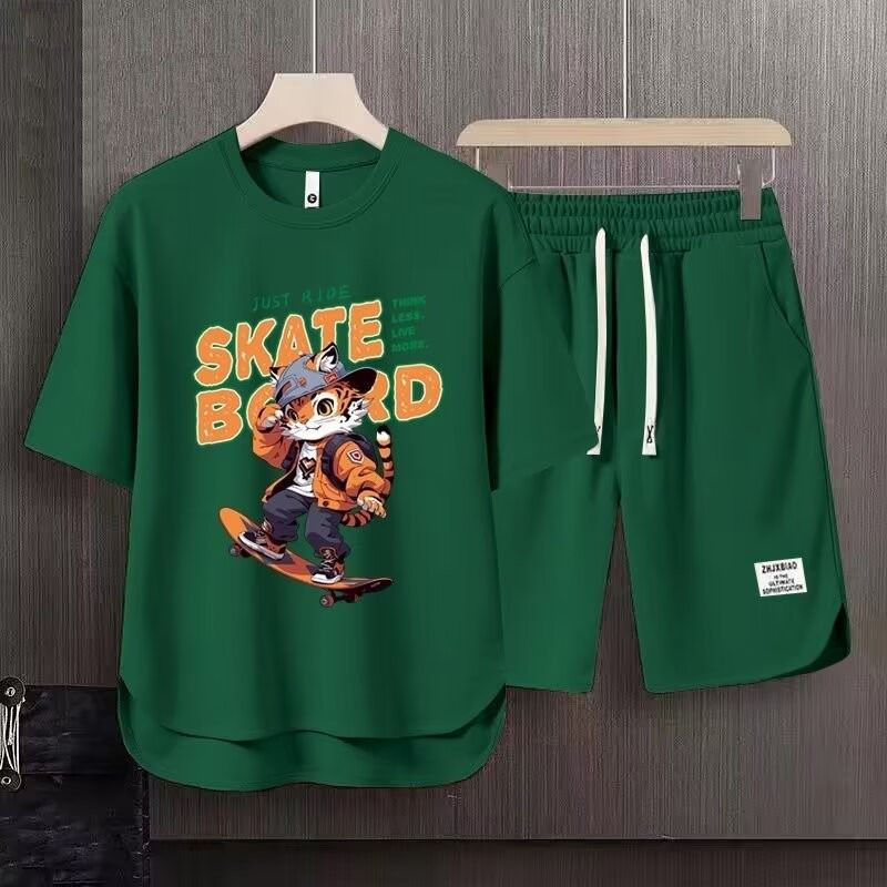 Men's Clothing 2024 Waffle Casual Summer Suit Men's Loose Teen Short sleeved T shirt Shorts Handsome Two piece Suit_autovado.com