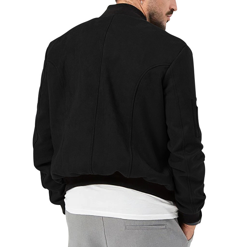 Man's clothing Suede stand collar men's button-up cardigan jacket casual trendy coat for men_autovado.com