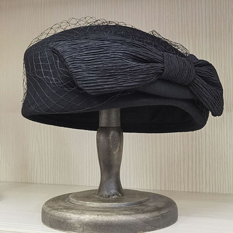 Hot Sale French Beret for Women Winter Veil Netting Bow Fascinator Hats Ladies Wedding Party Church Fedora Hat_autovado.com