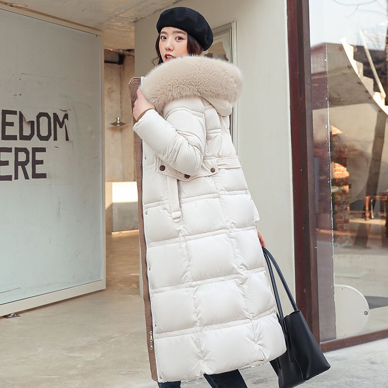 Women's Clothing Winter New Cotton Jacket Large Fur Collar Medium Length Slim Belt Slim Temperament Down Cotton Jacket Women's Jacket_autovado.com