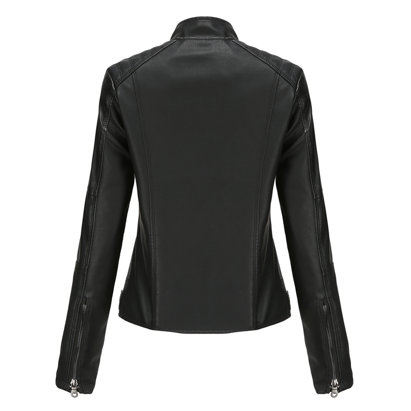 Women's slim jacket Jacket Women's biker jacket large size standing collar leather jacket_autovado.com