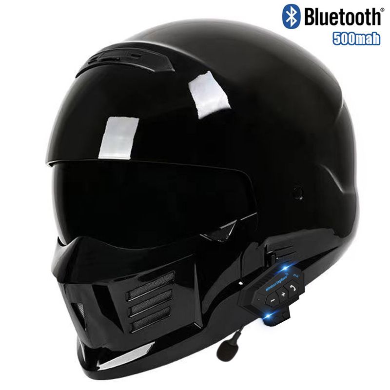 DOT & 3C Certified Retro Motorcycle Half Helmet With Bluetooth – Samurai Black Scorpion Design – Vintage Harley Style For Men_autovado.com