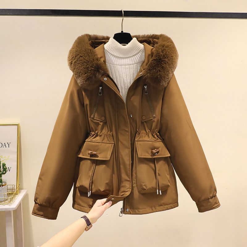 Women's Clothing Horn button parka women's autumn and winter new slim down cotton jacket fashionable plus velvet thick fur coat_autovado.com