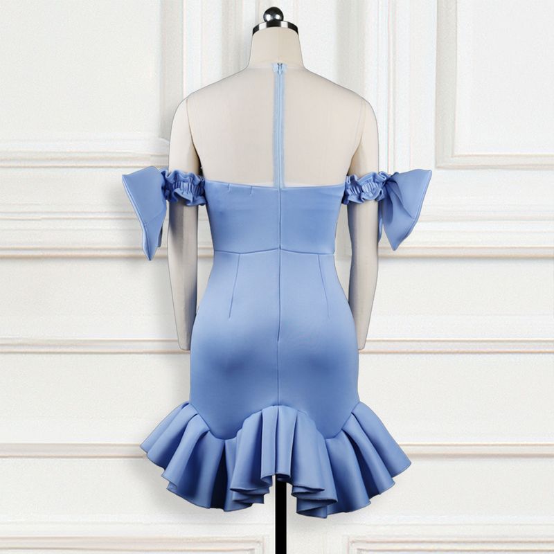 Women's Splicing perspective mesh beaded bow hip skirt party plus size women's dress party dress_autovado.com