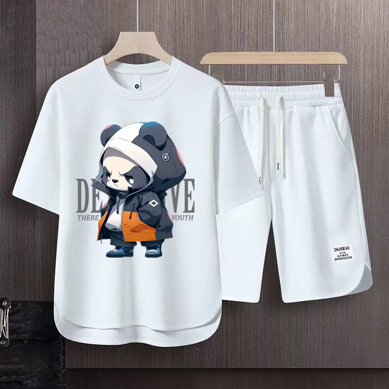 Men's Clothing 2024 Waffle Casual Summer Suit Men's Loose Teen Short sleeved T shirt Shorts Handsome Two piece Suit_autovado.com