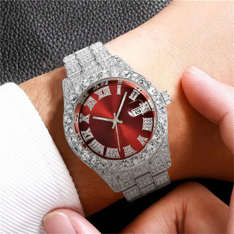 New men's steel belt quartz watch hip-hop business steel belt calendar men's full diamond men's watch men's_autovado.com
