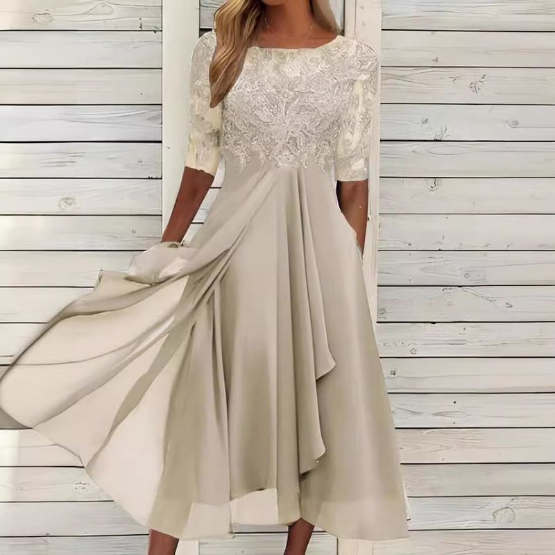 Women's clothing Dress Chiffon Spliced Lace Hollow Long Skirt Bridesmaid Evening Dress Women's Clothing_autovado.com